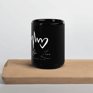 Black Glossy Mug Faith Hope Love 