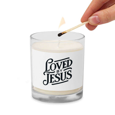 Glass jar soy wax candle Loved by Jesus 